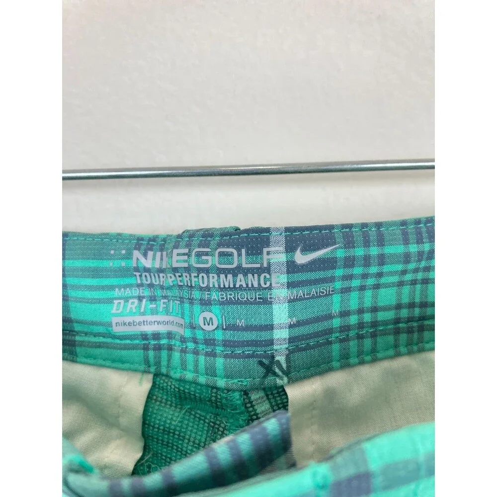 Nike Golf Boys Tour Performance Shorts Size M Dri Fit Green Gray Plaid NWT $55
